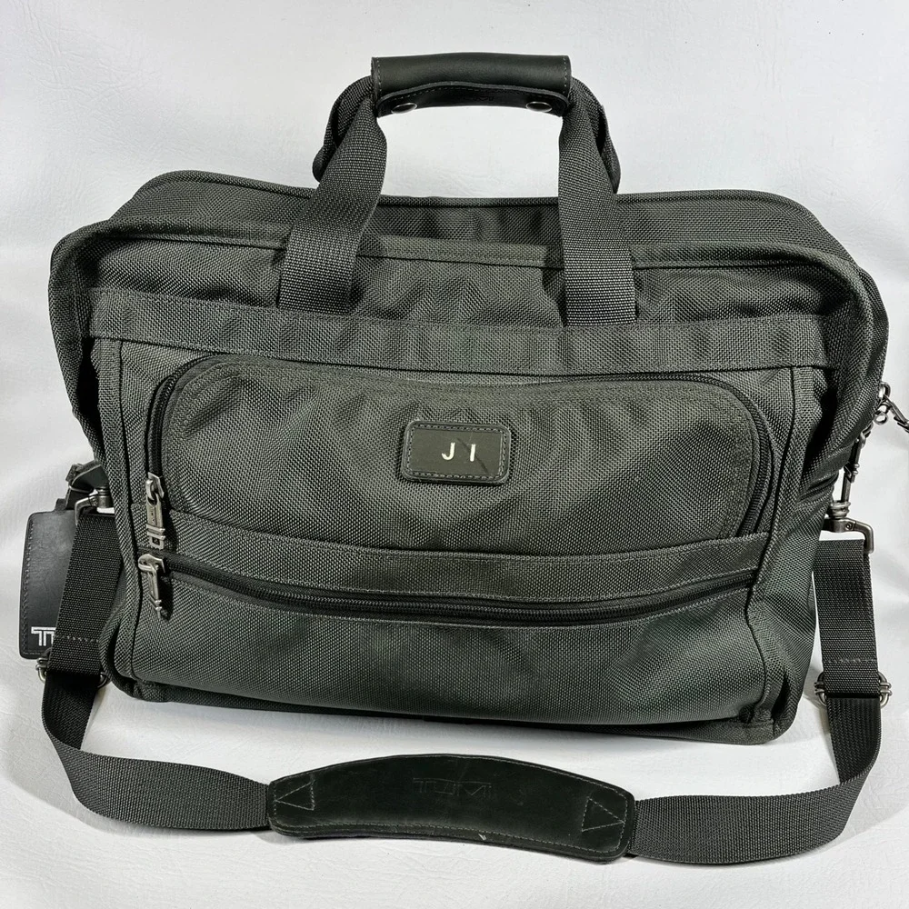 Tumi Alpha Ballistic Briefcase Laptop Bag Green Nylon Grey Messenger